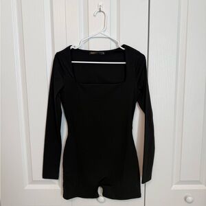 Sleek Black Long Sleeve Romper